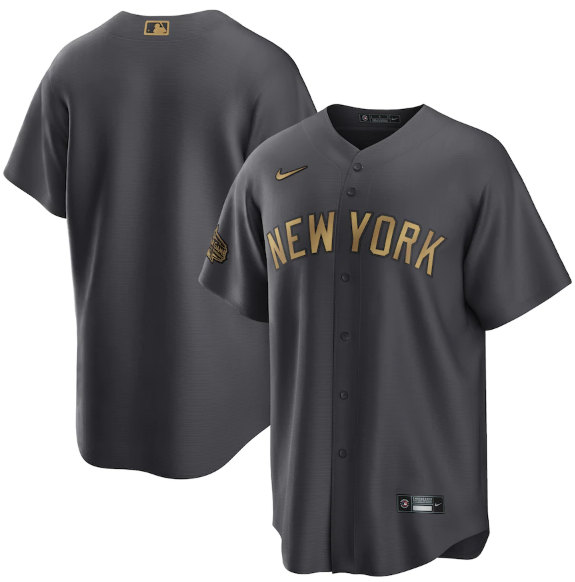 Men's New York Yankees Blank Charcoal 2022 All-Star Cool Base Stitched Baseball Jersey