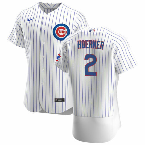 Men's Chicago Cubs #2 Nico Hoerner White Flex Base Stitched Jersey - Click Image to Close