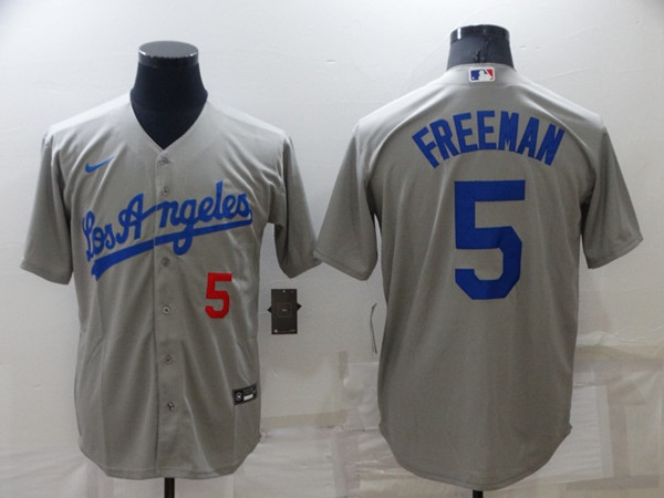 Men's Los Angeles Dodgers #5 Freddie Freeman Gray Cool Base Stitched Baseball Jersey