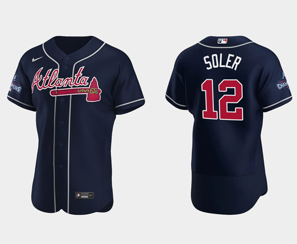 Men's Atlanta Braves #12 Jorge Soler 2021 Navy World Series Champions Flex Base Stitched Jersey