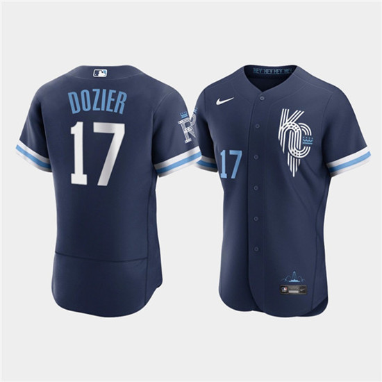 Men's Kansas City Royals #17 Hunter Dozier 2022 Navy City Connect Flex Base Stitched MLB Jersey - Click Image to Close