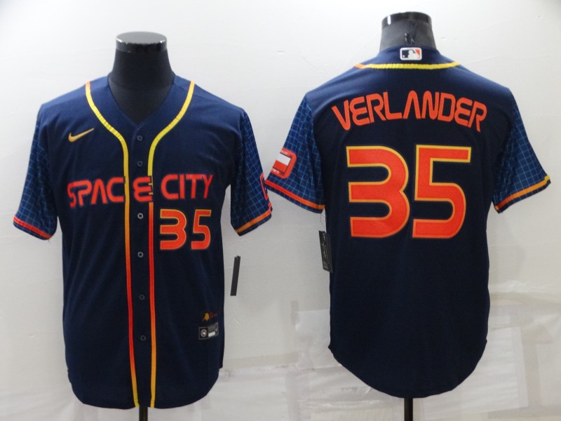 Men's Houston Astros #35 Justin Verlander 2022 Navy City Connect Cool Base Stitched Jersey - Click Image to Close