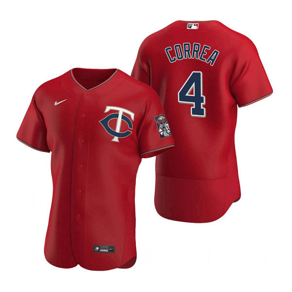 Men's Minnesota Twins #4 Carlos Correa Red Flex Base Stitched Jersey - Click Image to Close