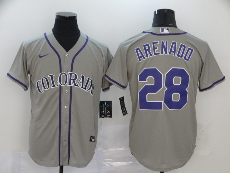 Men's Colorado Rockies #28 Nolan Arenado Grey Cool Base Stitched MLB Jersey