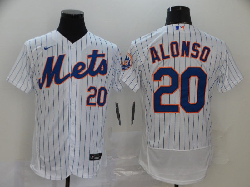 Men's New York Mets #20 Pete Alonso 2020 White Flex Base Stitched MLB Jersey - Click Image to Close