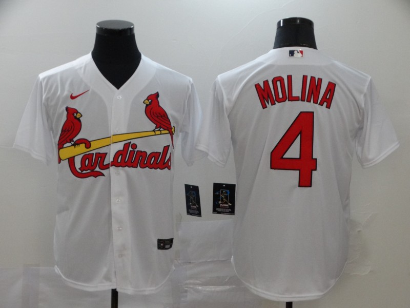 Men's St. Louis Cardinals #4 Yadier Molina White Cool Base Stitched MLB Jersey