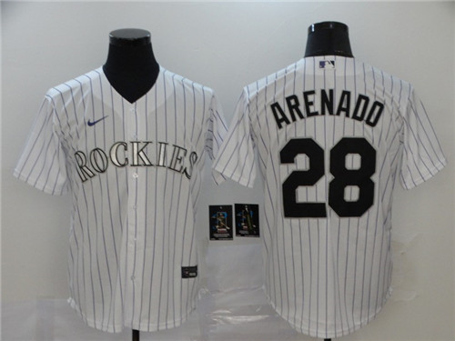 Men's Colorado Rockies #28 Nolan Arenado White Cool Base Stitched MLB Jersey