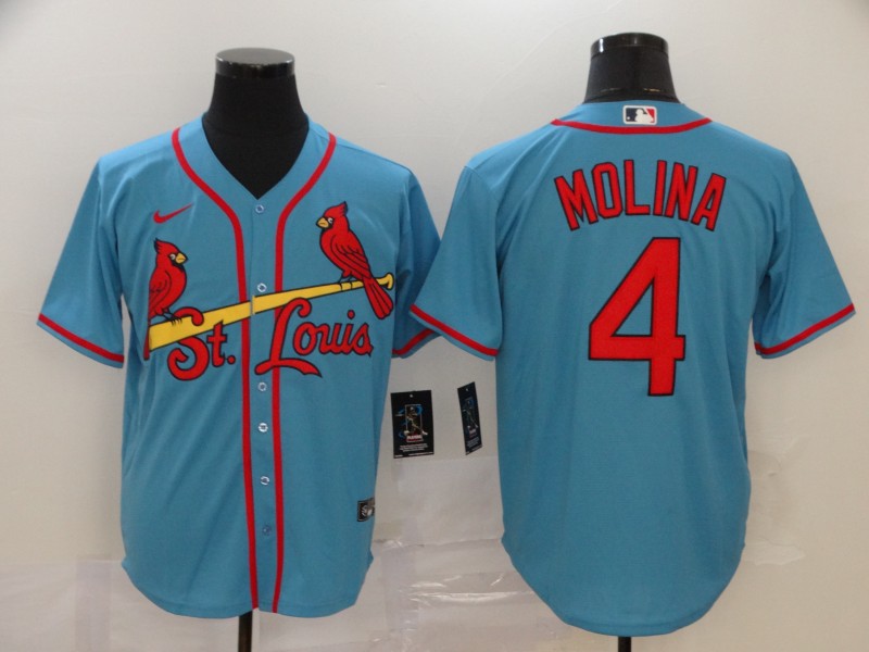 Men's St. Louis Cardinals #4 Yadier Molina Blue Cool Base Stitched MLB Jersey - Click Image to Close