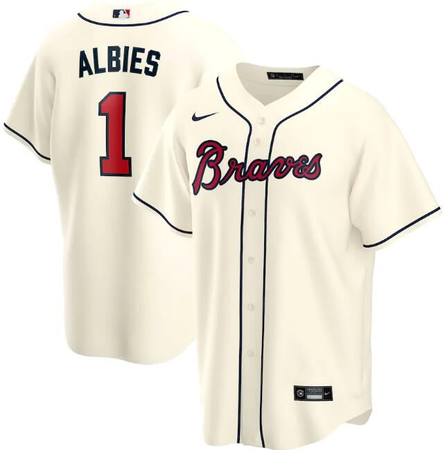 Men's Atlanta Braves Cream #1 Ozzie Albies Cool Base Stitched MLB Jersey