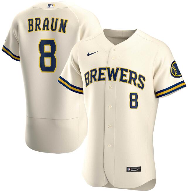 Men's Milwaukee Brewers Cream #8 Ryan Braun Flex Base Stitched Jersey