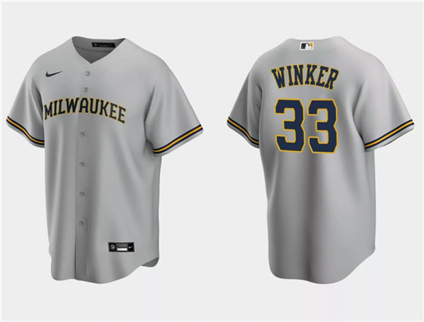 Men's Milwaukee Brewers #33 Jesse Winker Gray Cool Base Stitched Jersey