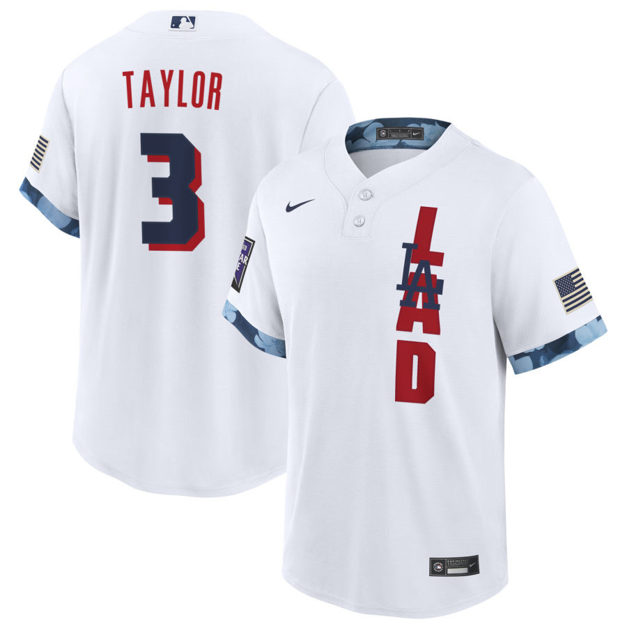 Men's Los Angeles Dodgers #3 Chris Taylor 2021 White All-Star Cool Base Stitched MLB Jersey - Click Image to Close