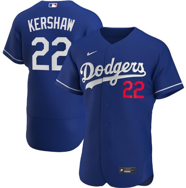 Men's Los Angeles Dodgers Blue #22 Clayton Kershaw Flex Base Stitched MLB Jersey - Click Image to Close