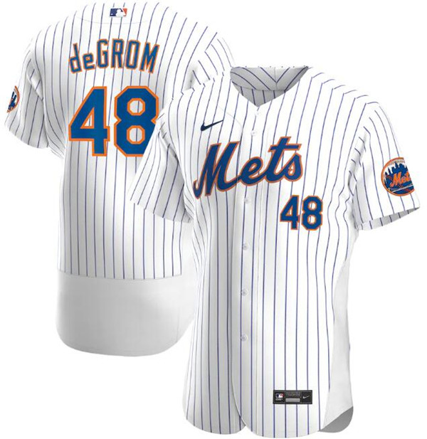 Men's New York Mets White #48 Jacob DeGrom 2020 Flex Base Stitched MLB Jersey - Click Image to Close