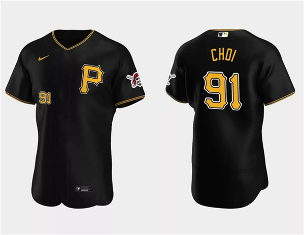 Men's Pittsburgh Pirates #91 Ji Man Choi Black Flex Base Stitched Baseball Jersey - Click Image to Close