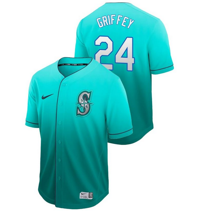 Men's Seattle Mariners #24 Ken Griffey Aqua Fade Stitched MLB Jersey