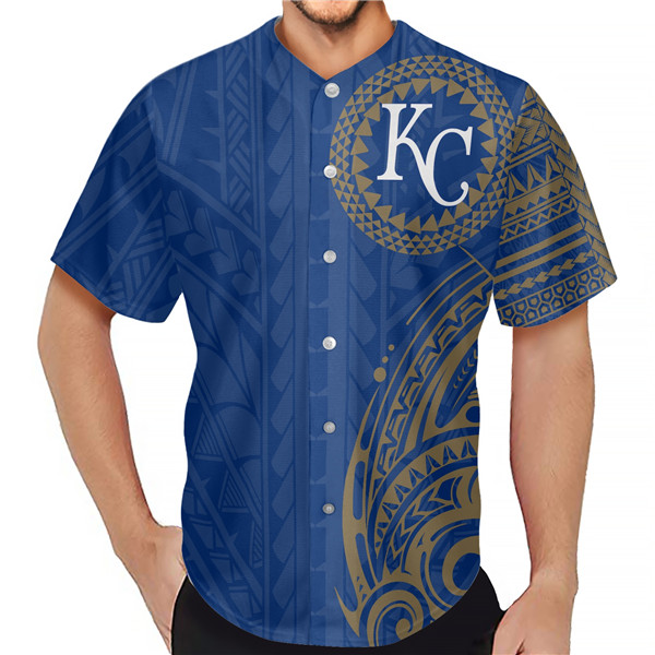 Men's Kansas City Royals Navy Baseball Jersey - Click Image to Close