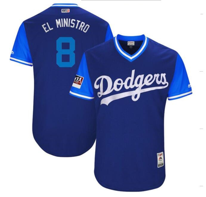 Men's Los Angeles Dodgers #8 Manny Machado "El Ministro" Majestic Royal Players Weekend Authentic Stitched Jersey - Click Image to Close