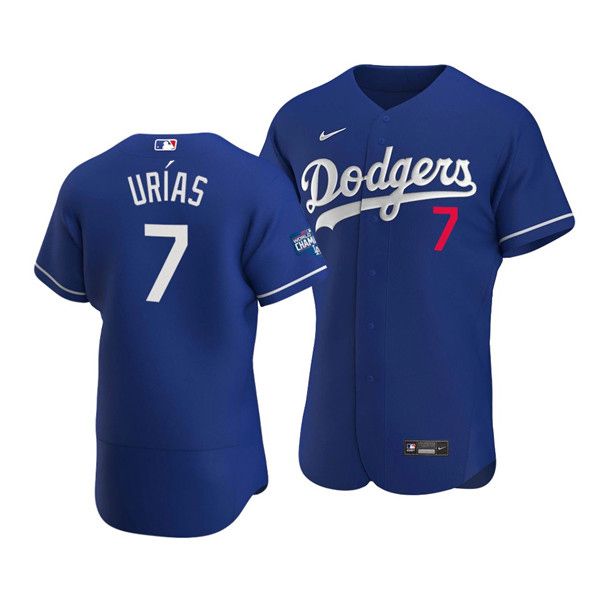 Men's Los Angeles Dodgers #7 Julio Urias 2020 Blue World Series Champions Patch Flex Base Sttiched MLB Jersey