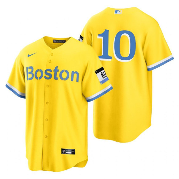 Men's Boston Red Sox #10 Trevor Story Gold 2021 City Connect Stitched Baseball Jersey