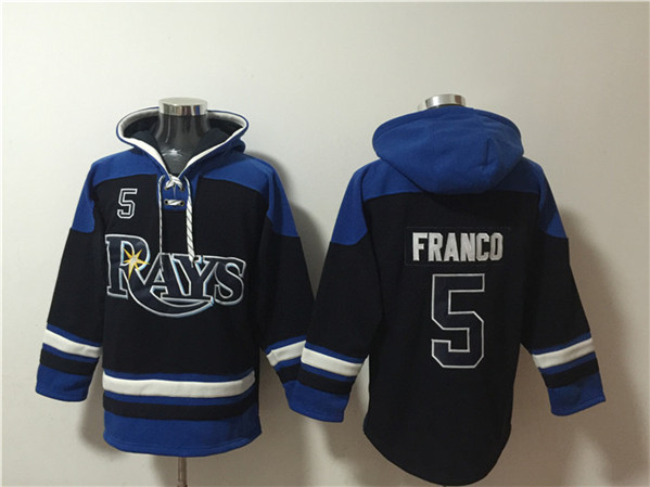 Men's Tampa Bay Rays #5 Wander Franco Black/Blue Lace-Up Pullover Hoodie - Click Image to Close