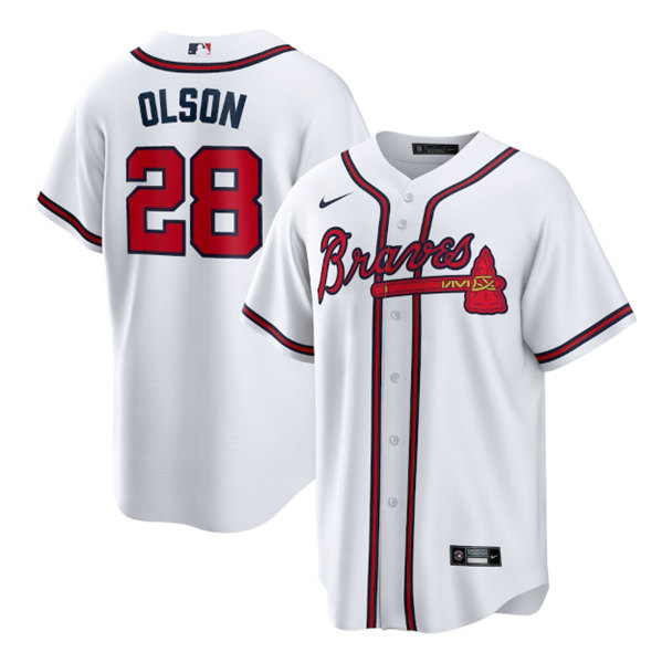 Men's Atlanta Braves #28 Matt Olson White Cool Base Stitched Baseball Jersey