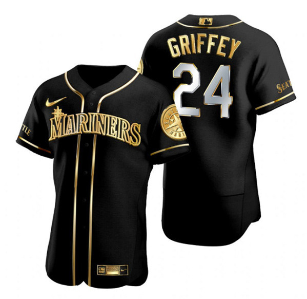 Men's Seattle Mariners #24 Ken Griffey Black/Gold Edition Flex Base Stitched Jersey