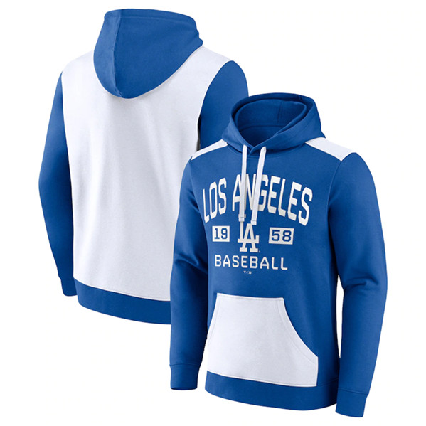 Men's Los Angeles Dodgers Royal/White Chip In Pullover Hoodie - Click Image to Close