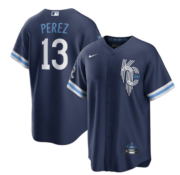 Men's Kansas City Royals #13 Salvador Perez 2022 Navy City Connect Cool Base Stitched Jersey