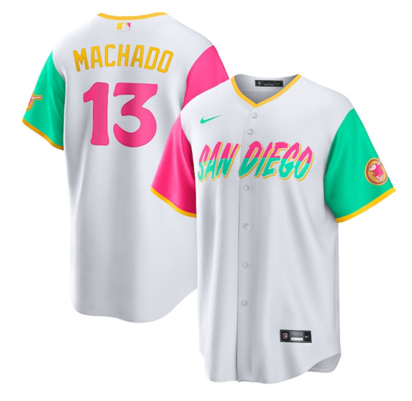 Men's San Diego Padres #13 Manny Machado White 2022 City Connect Cool Base Stitched Jersey