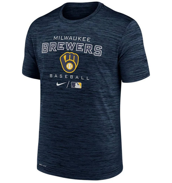 Men's Milwaukee Brewers Navy Dri-Fit Velocity Practice T-Shirt - Click Image to Close