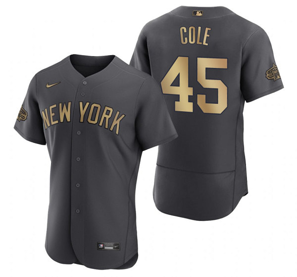 Men's New York Yankees #45 Gerrit Cole Charcoal 2022 All-Star Flex Base Stitched Baseball Jersey