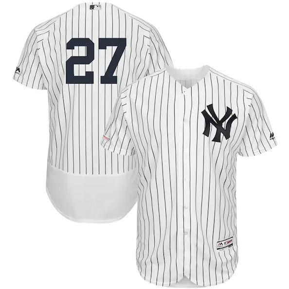 Men's New York Yankees #27 Giancarlo Stanton White Flex Base Stitched Jersey - Click Image to Close