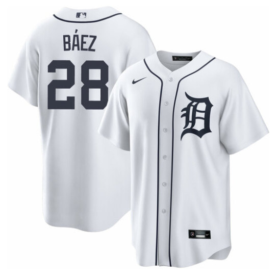 Men's Detroit Tigers #28 Javier Baez White Cool Base Stitched MLB Jersey