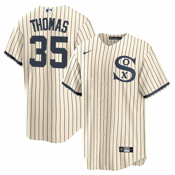 Men's Chicago White Sox #35 Frank Thomas 2021 Cream/Navy Name&Number Field of Dreams Cool Base Stitched Jersey - Click Image to Close