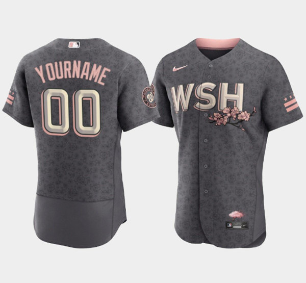 Men's Washington Nationals ACTIVE PLAYER Custom 2022 Gray City Connect Cherry Blossom Flex Base Stitched Jersey - Click Image to Close