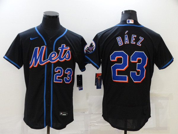 Men's New York Mets #23 Javier B??ez Black Flex Base Stitched Jersey