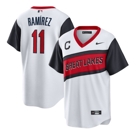 Men's Cleveland Indians #11 Jos?? Ram??rez 2021 White Little League Classic Home Cool Base Stitched Baseball Jersey