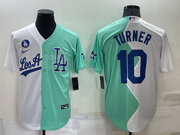 Men's Los Angeles Dodgers #10 Justin Turner White/Green 2022 All-Star Cool Base Stitched Baseball Jersey