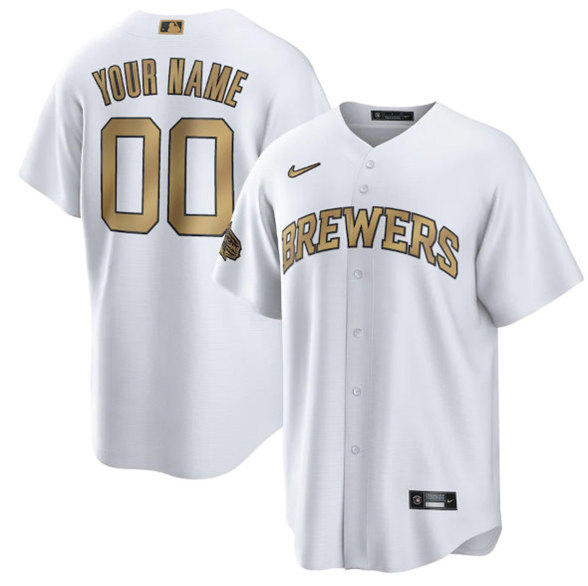 Men's Milwaukee Brewers Active Player Custom White 2022 All-Star Cool Base Stitched Baseball Jersey - Click Image to Close