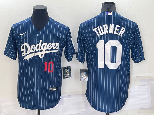 Men's Los Angeles Dodgers #10 Justin Turner Navy Cool Base Stitched Baseball Jersey