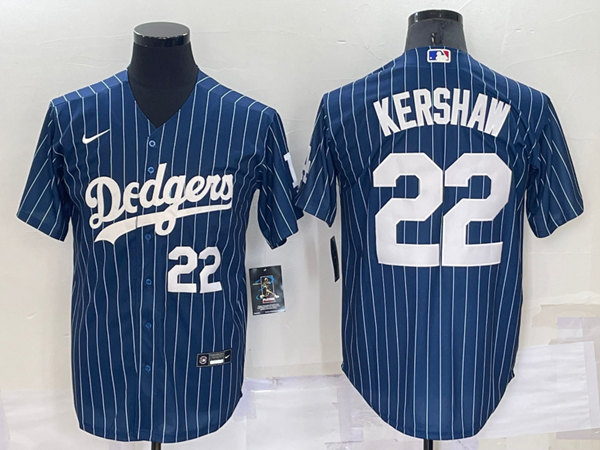 Men's Los Angeles Dodgers #22 Clayton Kershaw Navy Cool Base Stitched Baseball Jersey