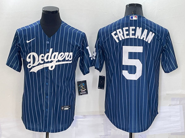 Men's Los Angeles Dodgers #5 Freddie Freeman Navy Cool Base Stitched Jersey