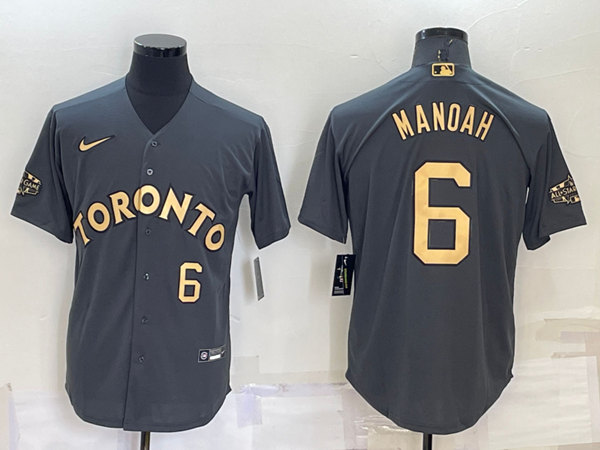 Men's Toronto Blue Jays #6 Alek Manoah Charcoal 2022 All-Star Cool Base Stitched Baseball Jersey - Click Image to Close