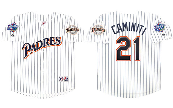 Men's San Diego Padres #21 Ken Caminiti White 1998 World Series Cool Base Stitched Jersey