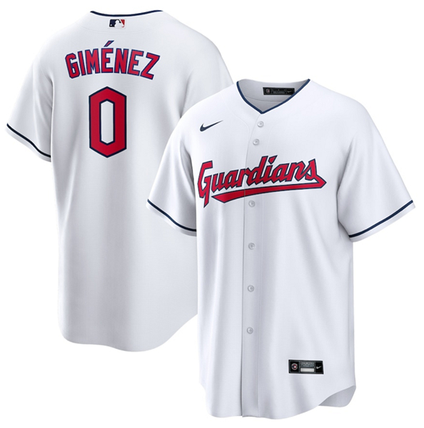 Men's Cleveland Guardians #0 Andr??s Gim??nez White Cool Base Stitched Jersey