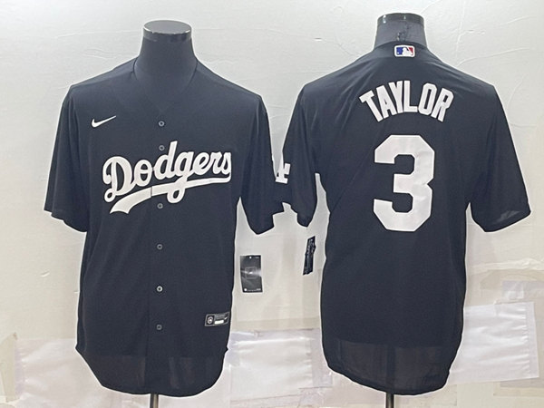 Men's Los Angeles Dodgers #3 Chris Taylor Black Cool Base Stitched Baseball Jersey