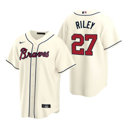 Men's Atlanta Braves #27 Austin Riley Cream Cool Base Stitched Jersey - Click Image to Close