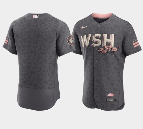 Men's Washington Nationals Blank 2022 Gray City Connect Cherry Blossom Flex Base Stitched Jersey