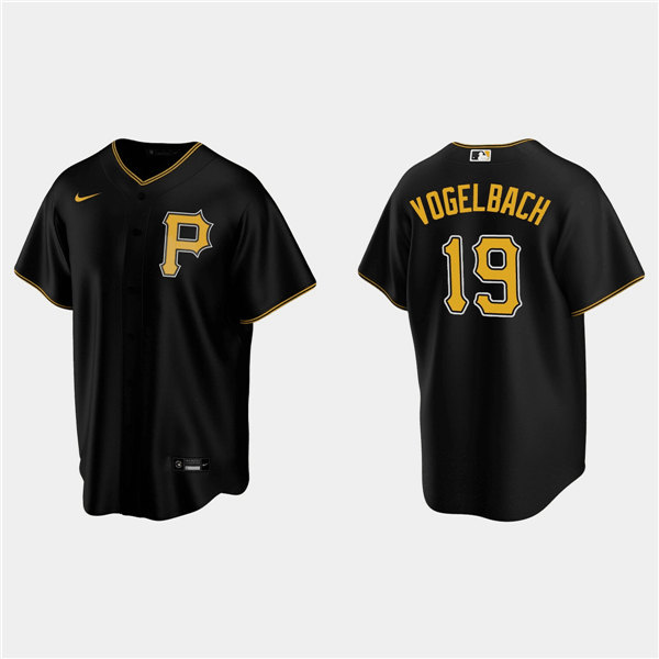 Men's Pittsburgh Pirates #19 Daniel Vogelbach Black Cool Base Stitched Jersey - Click Image to Close